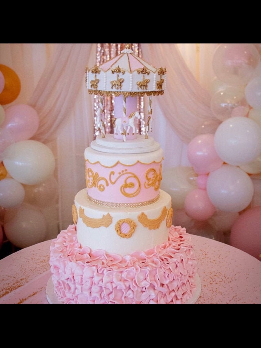 Pink & Gold Carousel Cake Topper - Elegant Party Centerpiece plus 24 cake pop st